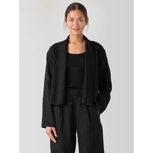 Eileen Fisher Black Organic Handkerchief Linen High Collar Jacket Sz Medium NWT